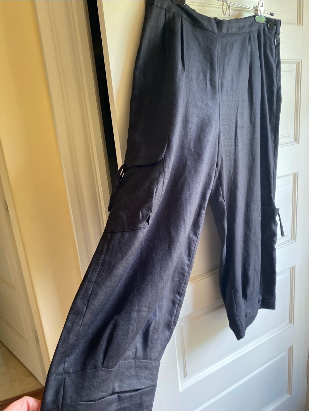 AnimaleStudio 100% Linen Lagenlook Pleated Cargo Ankle Length Pant Black Size 10